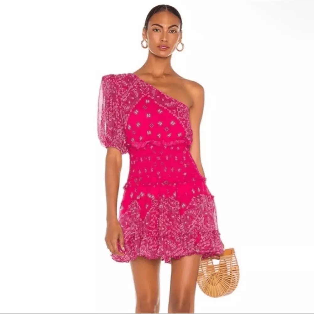 Nwt Rococo Sand Romani One Shoulder Bandana Print Dress Sz Xl Pink Cocktail